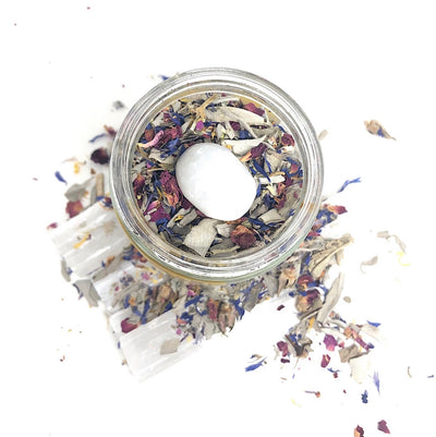 crystal vault cobalt spirituality eco-friendly sustainable products support local makers the ritual moon herbal incense manifestation cleanse selenite crystal infused intuition manifest burn cleanse space amplify manifestation mix flowers sage magical herbs included light gently blow flame best used charcoal white smoke purify areas heat safe dish cauldron incense burner burning dressing candles carried spell work create aroma