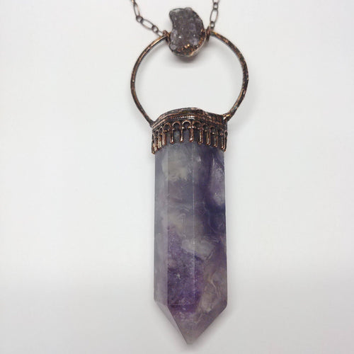 PURPLE FLUORTIE POINT WITH AMETHYST CLUSTER PENDANT