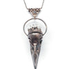 RESIN RAVEN SKULL PENDANT W/ OPAL & CRYSTAL CROWN